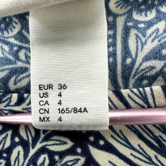 Morris & Co X H&M Dress Womens 3/4 Sleeve Tunic Floral Round Neck Blue Cream 4 - Picture 10 of 11